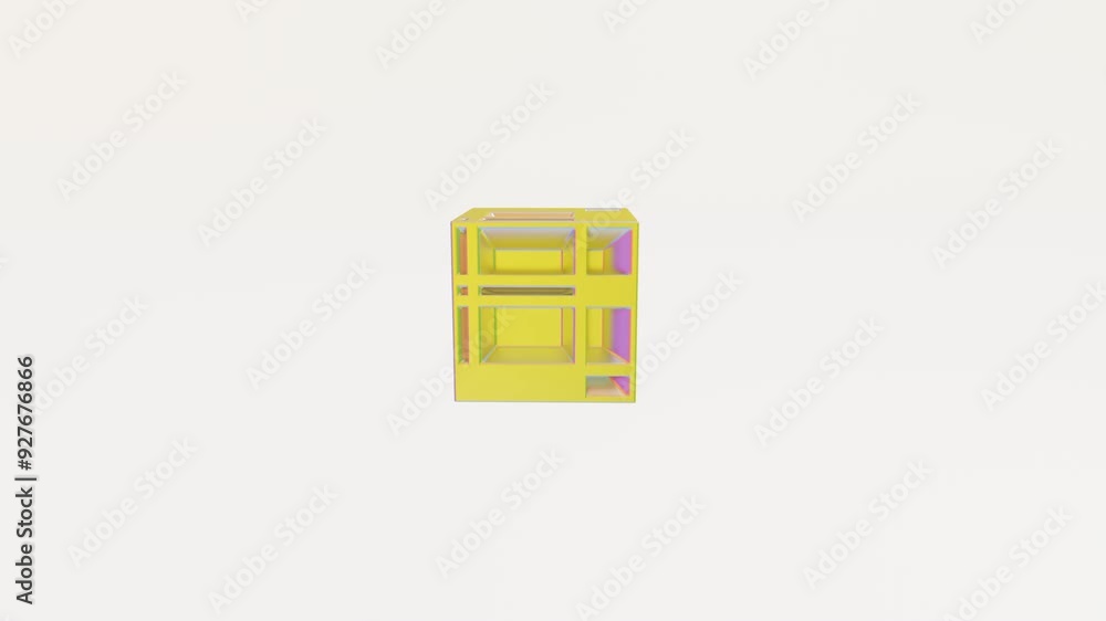 Poster rotating abstract cube with dents rotates on light background. 3d render looped animation