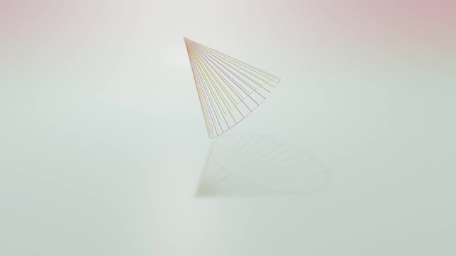rotating abstract cone made of silver wireframe rotates on light background. 3d render looped animation