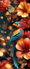 Fototapeta premium Vibrant quetzal bird with colorful feathers in a dynamic abstract background