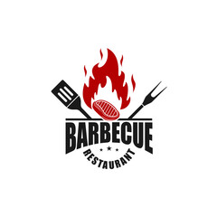 Barbecue restaurant - minimalist logo concept. Logo of Barbecue, Grill and Bar with fire, suitable for use for your company or cafe.