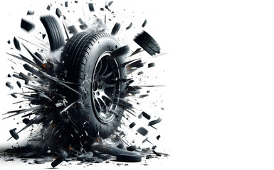 The car wheel exploded, car tire is broken.