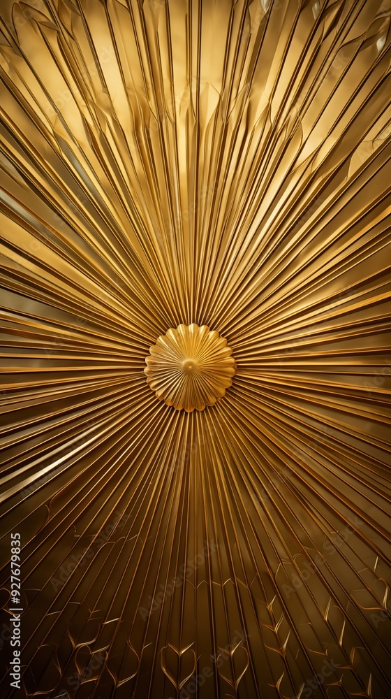 Poster a art deco sun stunning golden textured wall featuring a sunburst design with radiating lines and a 