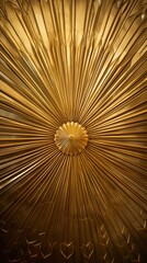 A art deco sun stunning golden textured wall featuring a sunburst design with radiating lines and a central circular motif. The intricate patterns create a luxurious and elegant appearance.