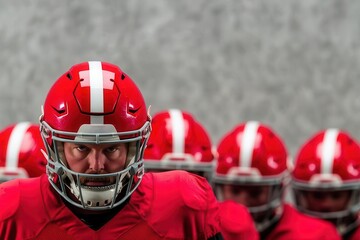 Coach organizing a strategic team huddle before a crucial fourth-quarter play American Football, coaching tactics, game climax