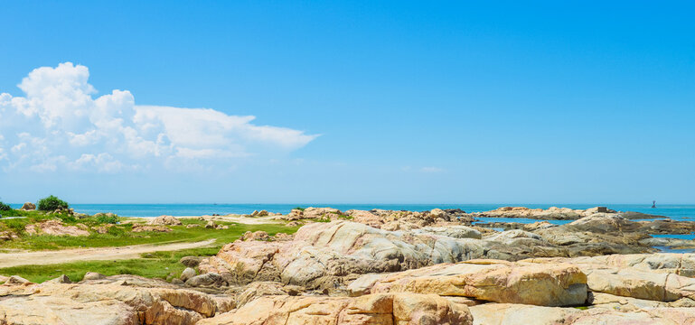 beautiful tropical landscape at Lvhu Island, Mulan Bay, Wenchang, Hainan, China