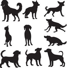 Set of Dogs Silhouettes Vector