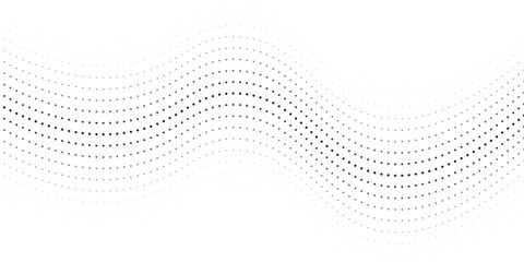 Flowing dots particles wave pattern halftone gradient curve shape isolated on white background. Vector in concept of technology, science, music