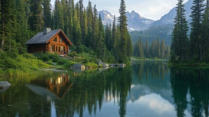 Fototapeta premium Peaceful Mountain Retreat: A Tranquil Escape in Nature