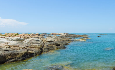 beautiful tropical landscape at Lvhu Island, Mulan Bay, Wenchang, Hainan, China