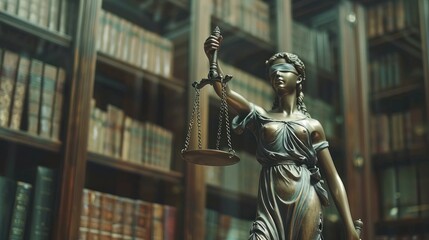 Fototapeta premium Lady Justice Statue in a Library