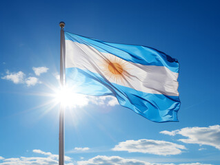 Closeup shot of the waving flag of Argentina with interesting textures