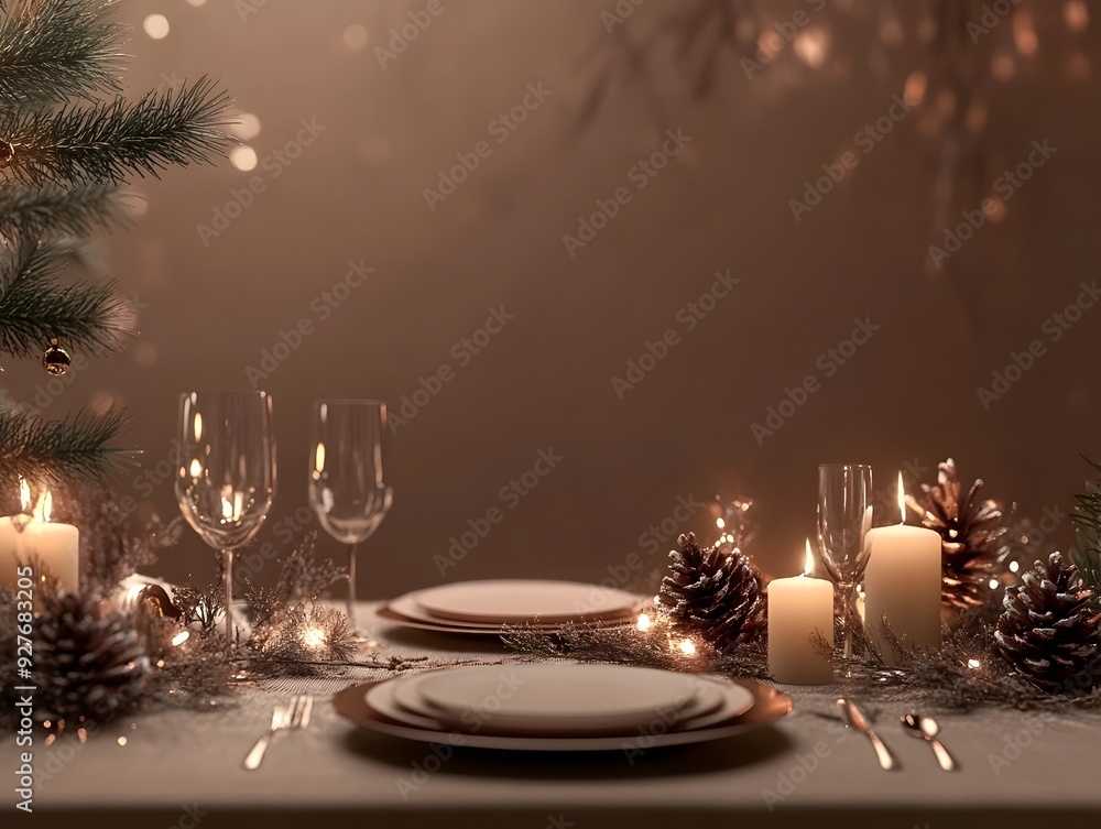 Poster elegant 3d rendered holiday table setting with festive candles warm tones and empty space for text c