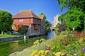 Beautiful Westgate Gardens with flowers and medieval tower in historic Canterbury, Kent, England