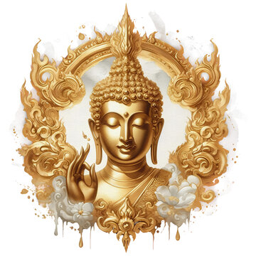 recommend clip art: Gold Buddha statue watercolor oil painting clipart transparent background png