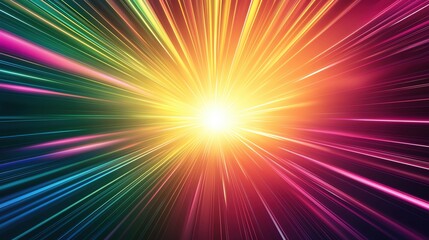 Obraz premium A vibrant burst of colorful light rays radiating outward, creating a dynamic and energetic atmosphere for visual projects.