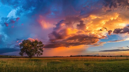 Colorful Twilight Sky with Sunset and Dramatic Storm Clouds