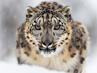 Fototapeta premium Majestic Snow Leopard Prowling in the Himalayan Snowscape