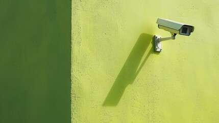 Contemporary security camera on green wall with text area