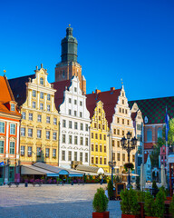 Beautiful view of the old town and market square. Wroclaw, Poland