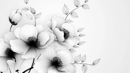 Fototapeta premium Floral designs in black and white coloring book format, featuring botanical illustrations with crisp lines and clean outlines. Perfect for a relaxing and therapeutic coloring session for all ages.