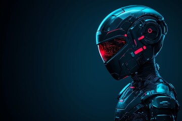 Kid with cyber armor, digital world defense, advanced tech security, glowing blue tones