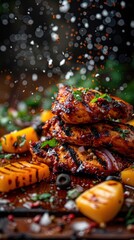 Grilled chicken and peppers with herbs and spices.