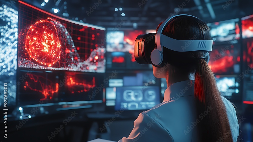 Poster a digital artist creating a virtual masterpiece in a high-tech studio