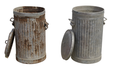 set of metal trash can isolated cut out background