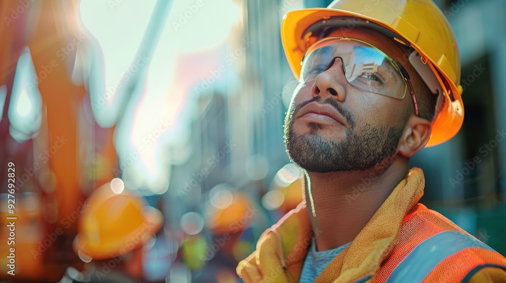 Poster an empowering portrait of many highway construction worker. generative ai.
