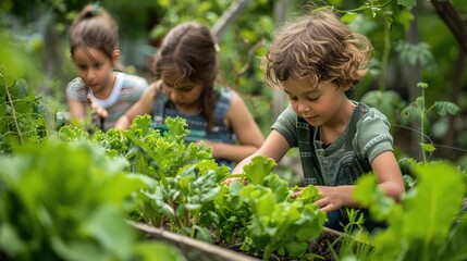Children learning about plants in a garden, child, learning, habits