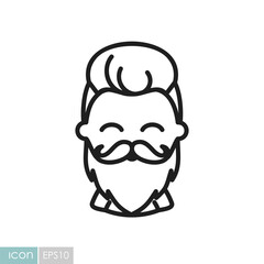 Bearded man's face vector icon. Hipster character
