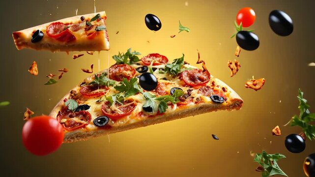 Watch as mouthwatering pepperoni pizza is prepared with vibrant toppings, expertly showcasing culinary skills in a lively kitchen setting