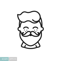 Bearded man's face vector icon. Hipster character