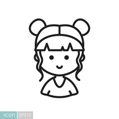 Cute female head with pretty fashion hairdo icon