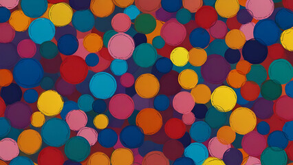 Colorful background featuring vibrant bubbles in various hues, creating a playful and lively abstract design. Colorful background with drawing-style bubbles in blue, red, orange, pink and yellow.