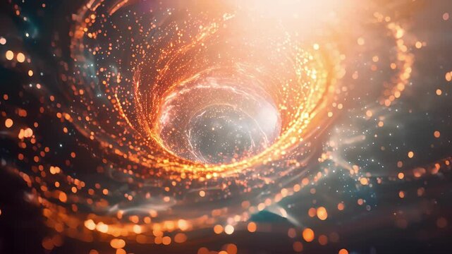 A tornadolike vortex of energy formed by visible and invisible particles illustrating the power of gluon wind.