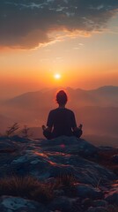 Obraz premium Meditating on a Mountaintop at Sunrise Embracing Inner Peace and New Beginnings
