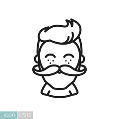 Bearded man's face vector icon. Hipster character