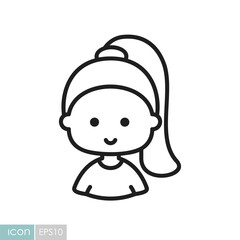 Woman girl head with ponytail vector icon