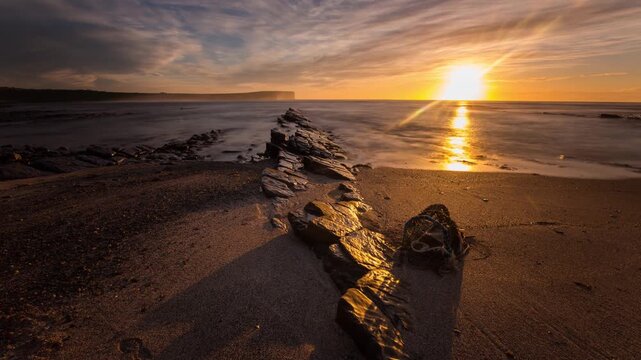 4K Timelapse of a Sunset at the Brough in Birsay Orkney with a Creel.