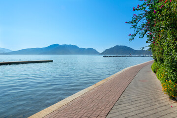 View of Marmaris harbor on Turkish Riviera. Marmaris is a port city and popular tourist resort on the Mediterranean coast in Mugla Province, Turkey.