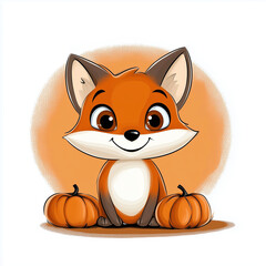 Obraz premium red fox with pumpkin, halloween, illustration