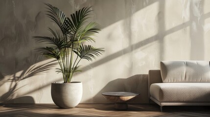 Luxury home interior setup with a tropical plant on a sleek table