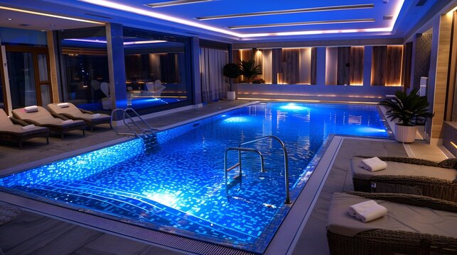 Swimming pool with jacuzzi and hydromassage decorated