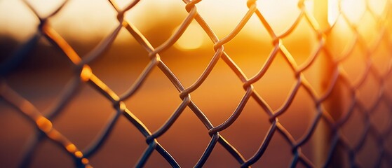 Fototapeta premium Chain Link Fence in Sunset Light