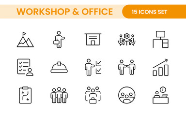 Workshop and Office related outline icon collection. Editable line icon set.