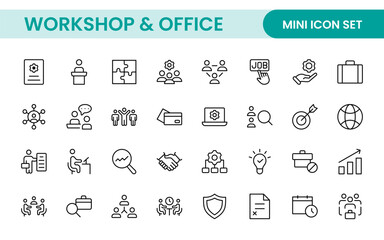 Workshop and Office related outline icon collection. Editable line icon set.