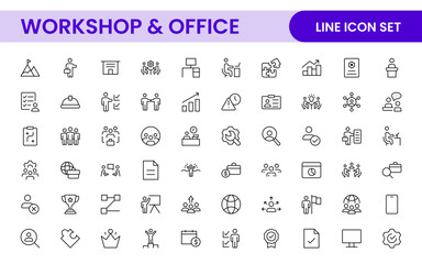 Workshop and Office related outline icon collection. Editable line icon set.