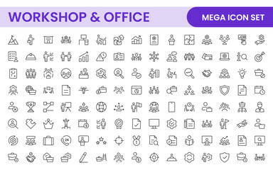 Workshop and Office related outline icon collection. Editable line icon set.