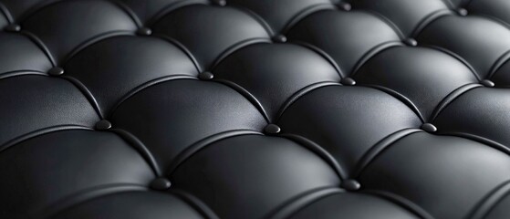 Close-up of Black Leather Upholstery with Button Tufting